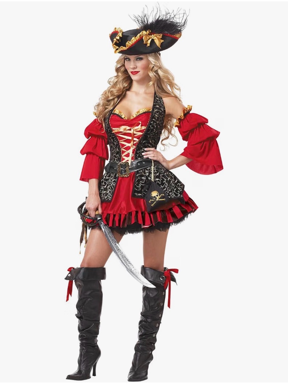 Sexy Spanish Pirate Costume Dress with Black Accents